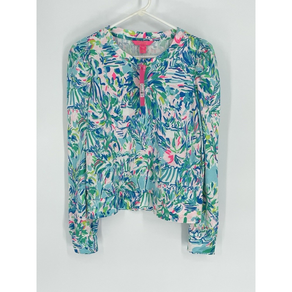 NWT Lilly‎ Pulitzer Womens XS Jansen Sweatshirt Blue Ibiza Cabana Cocktail Print